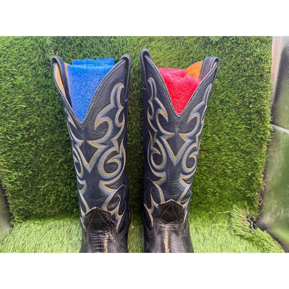 Vintage Nocona Western Boot Men's 7.5 Black Leather Cowboy Equestrian Rodeo